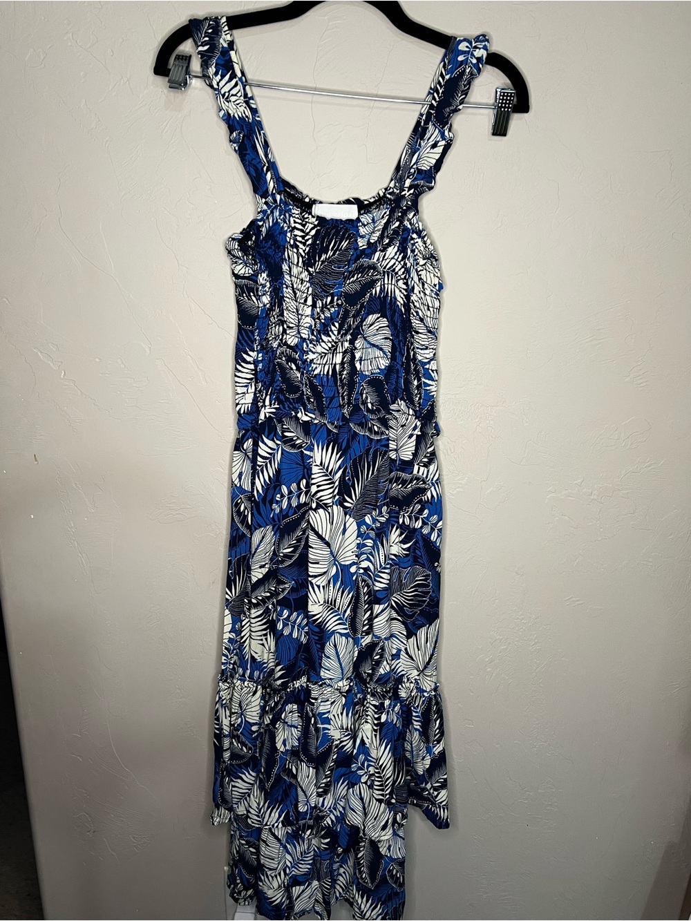 Superfoxx Blue Tropical Palm Leaf Tiered Ruffle Resort MIDI Dress - Picture 2 of 10